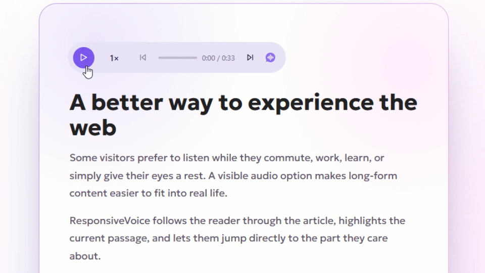 ResponsiveVoice WebPlayer showing article playback controls