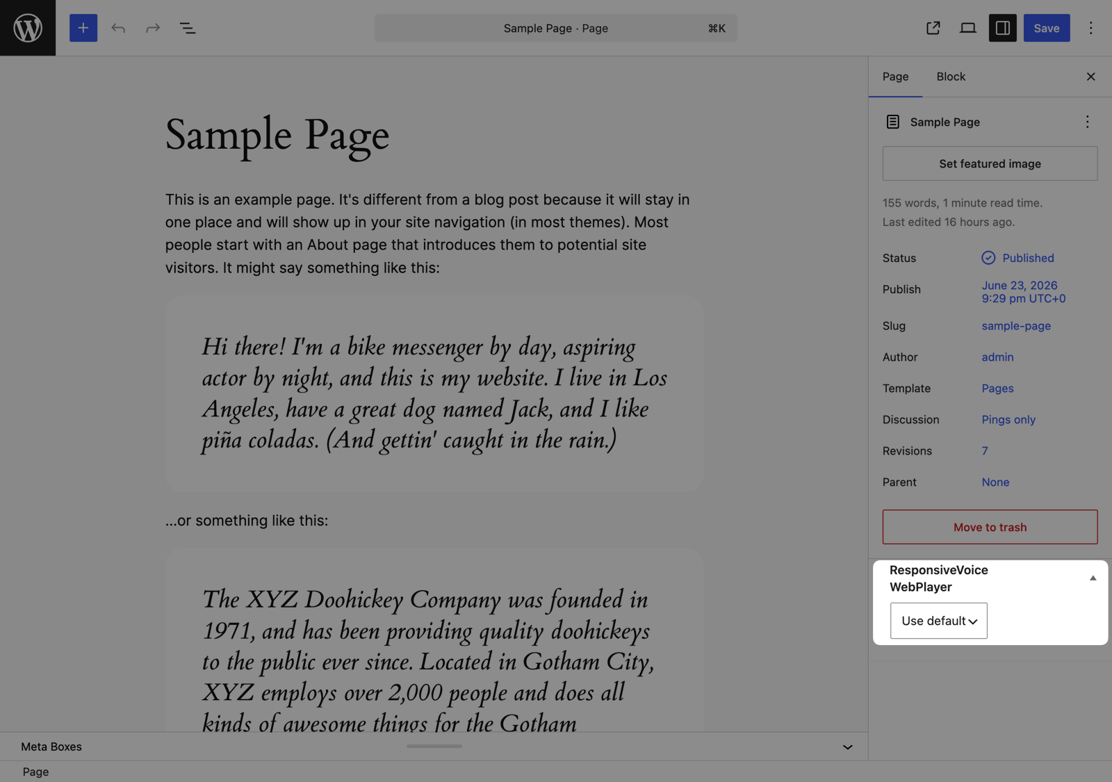 ResponsiveVoice per-post WebPlayer override in WordPress